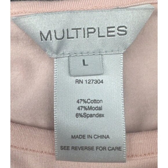 Multiples Women’s Pink Button Accent 3/4 Sleeve Knit Tunic Blouse Top Sz L NEW - Picture 5 of 10